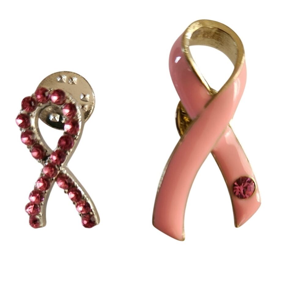 Breast Cancer Awareness Ribbon Pins Set Pink Rhinestone & Enamel Bundle